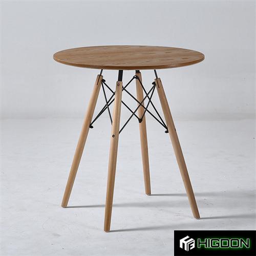 Round Veneer MDF Dining Table With Four Wood Legs