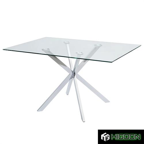Rectangular dining table with a transparent tempered glass top