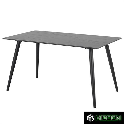  Rectangular dining table with its imitation black marble desktop and metal feet