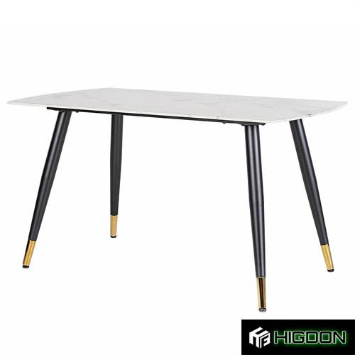 Rectangle Imitation White Marble Dining Table with Metal Feet