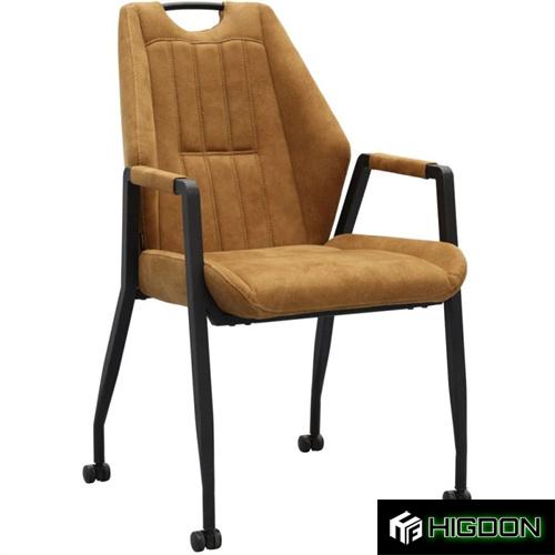 Brown Upholstered Armchair on Wheels