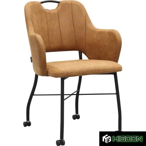 Brown Upholstered Armchair on Wheels