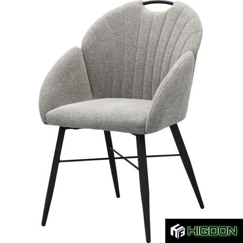  Light grey upholstered dining armchair with metal feet 