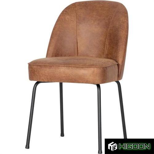 Brown Upholstered Dining Chair with Metal Feet