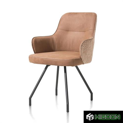 Upholstered dining armchair with metal feet
