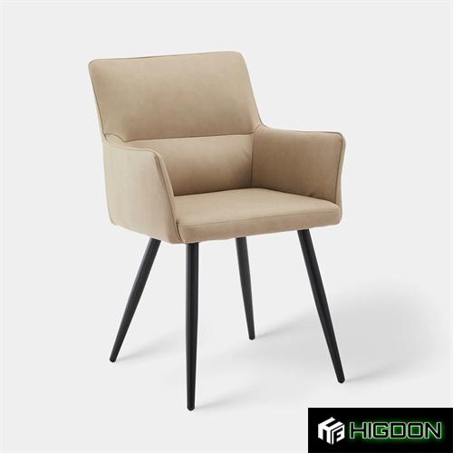 Elegant and Comfortable Beige Upholstered Dining Chair with Armrest