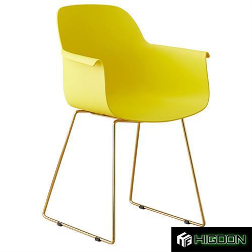 Plastic chair with golden metal base